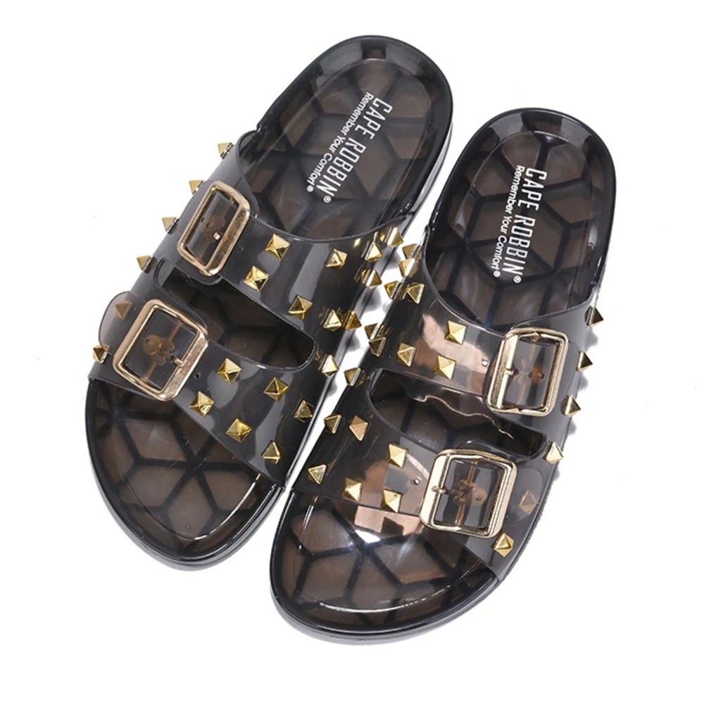 Cape Robbin Regal Black Jelly Studded Slide Sandals Women’s Size 8 - Picture 2 of 11